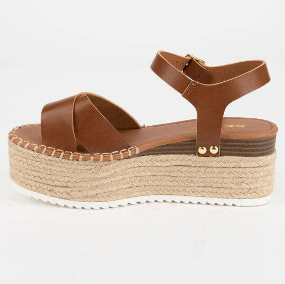 Cognac Espadrille wedge sandal - Picture 4 of 5